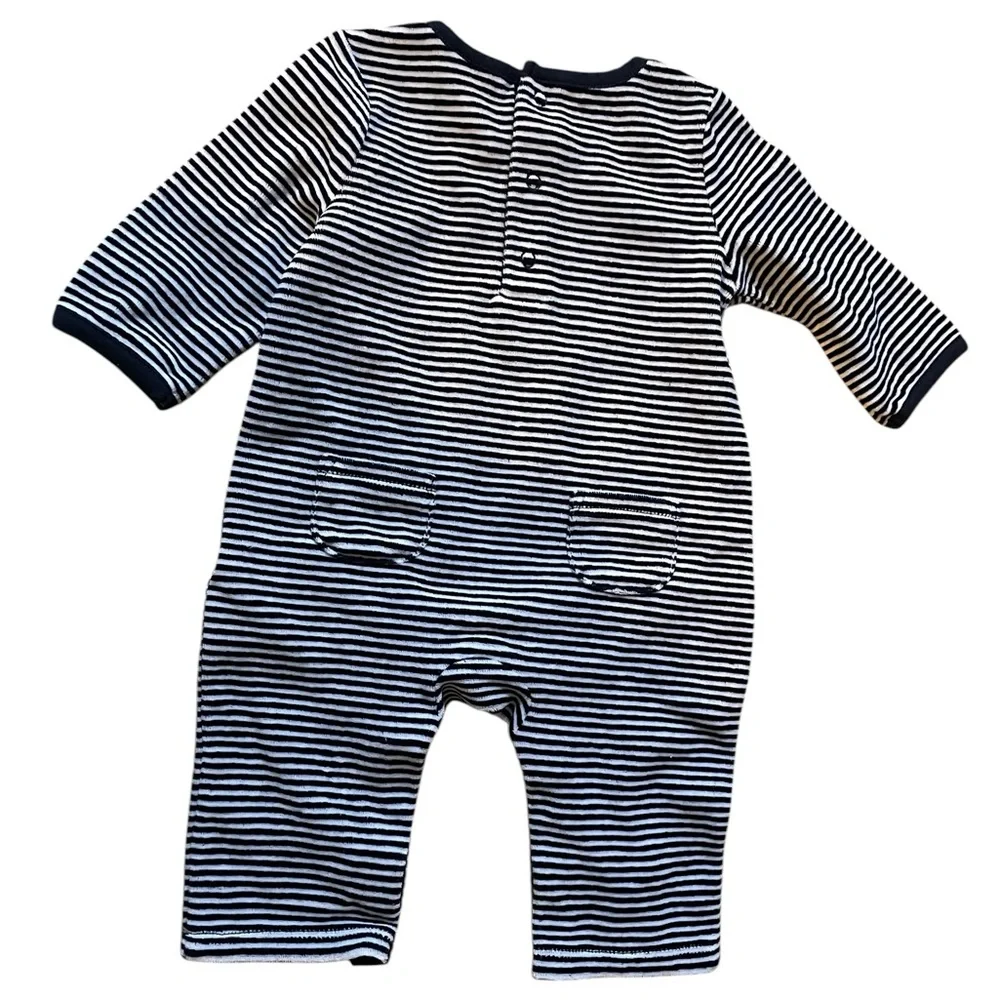 Janie and Jack 0-3M Long‎ Sleeve Bear Outfit Navy Striped Button-Up NWOT